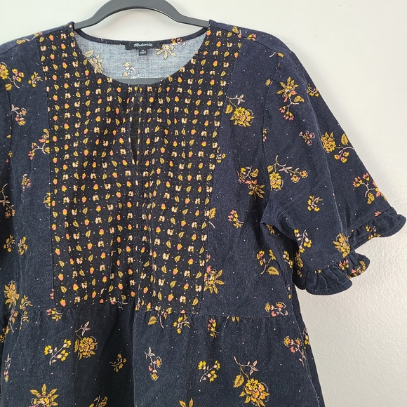 Madewell Corduroy Acorn Foulard Peplum Top in Cord Floral True Black - Picture 9 of 12
